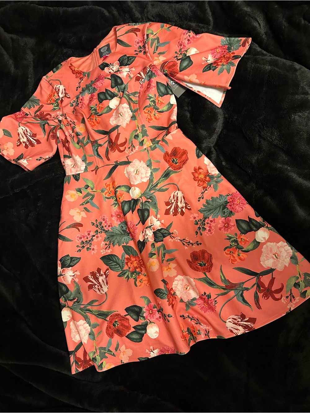 NEW Vince Camuto Scuba Crepe Split Flutter Sleeve Fit-and-Flare Dress Women's S